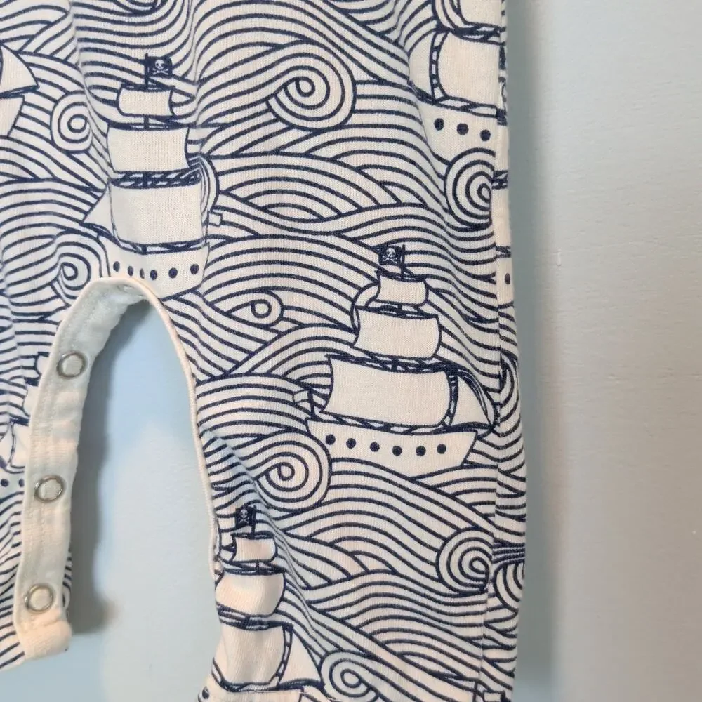 Winter Water Factory Sz 3 Mos Navy Blue Sailboat Romper One Piece Organic Cotton